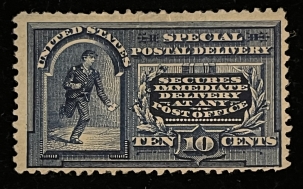 U.S. Stamps SCOTT #E-4 10c BLUE, LINE UNDER “TEN CENTS”, MDOG, SMALL FAULTS-CAT $850