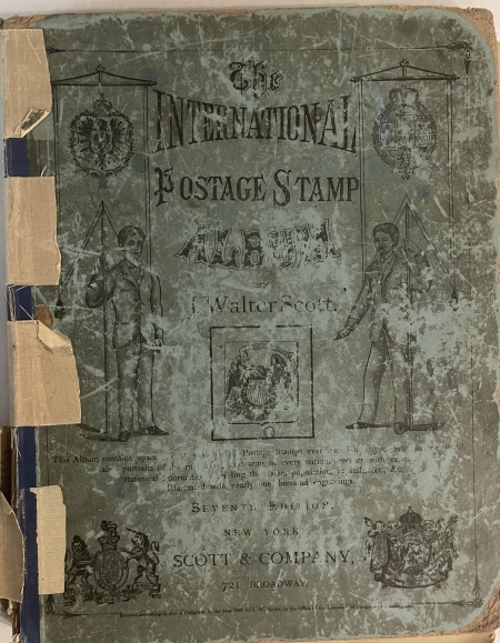 U.S. Stamps ca. 1890s SCOTT INTERNATIONAL ALBUM, HUNDREDS OF EARLY USED STAMPS HINGED/PAGES