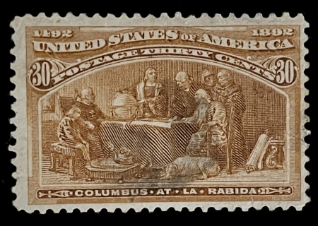 U.S. Stamps SCOTT #239 30c ORANGE BROWN COLUMBIAN, USED, FINE & SOUND, BRIGHT COLOR-CAT $90