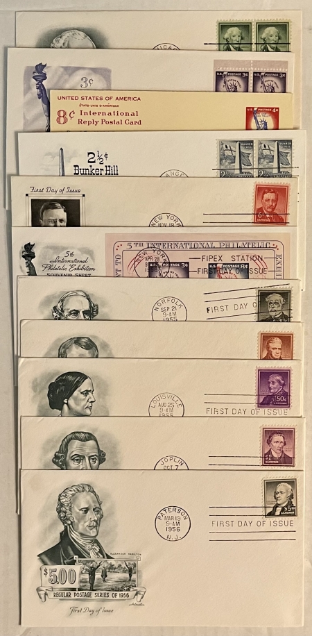 U.S. Stamps FDC LOT 1c-$5 LIBERTY ISSUE, 11 DIFF, NICE CACHETS, $1 & $5 UNADDRESSED-CAT $87+