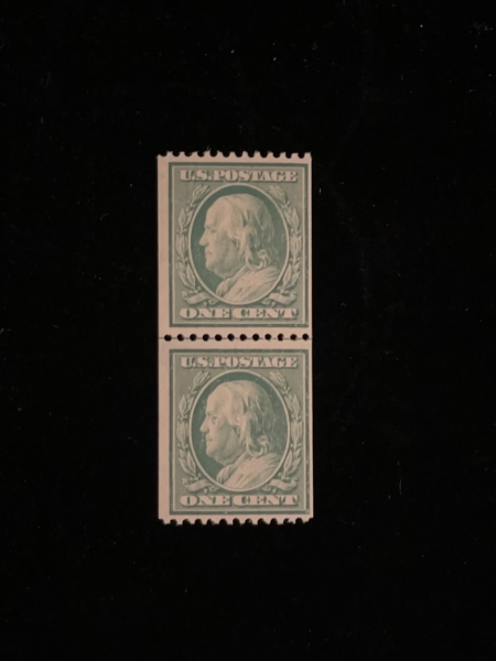 U.S. Stamps SCOTT #348, 1c, GREEN, PERF 12 HOR, MOG-LH, LINE PAIR, FINE – CATALOG $300