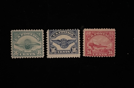 U.S. Stamps SCOTT #C-4 TO C-6, 8c-24c, AIRMAILS, MOG-H, AVG CENTERING – CATALOG $142.50