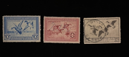 U.S. Stamps SCOTT #RW-1,2,3, $1, USED, EACH WITH FAULTS – CATALOG VALUE $435