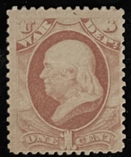 U.S. Stamps SCOTT #O-114 1c DULL ROSE-RED, MOG NH, FINE CENTERING-CAT $15