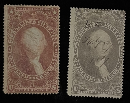 U.S. Stamps SCOTT #R-84c $2.50 INLAND EXCHANGE, PURPLE & 2nd SHADE VARIANT, AVG/FINE-CAT $45
