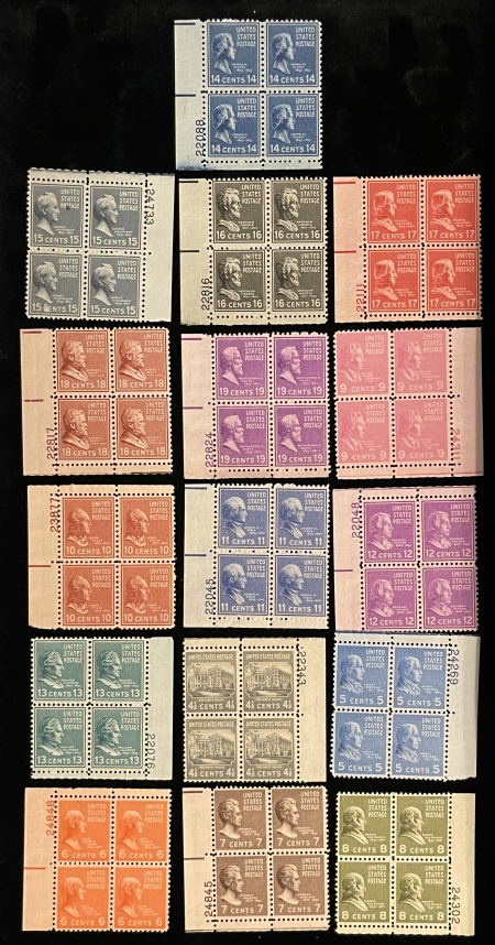 U.S. Stamps SCOTT #809-824 PB, 4 1/2c-19c, PREXIES COMPLETE, MOG-NH, VF & FRESH! – CAT $61