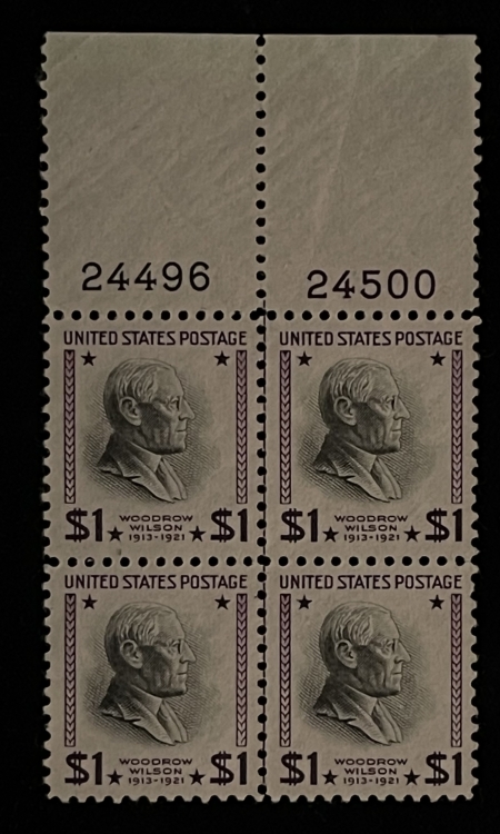 U.S. Stamps SCOTT #832 PLATE BLOCK, $1 RED-VIOLET & BLACK, MOG-NH – CATALOG VALUE $32.50