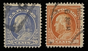 U.S. Stamps SCOTT #419-420, 20c, ULTRAMARINE, 30c, ORANGE-RED, USED, ABT FINE – CATALOG $35