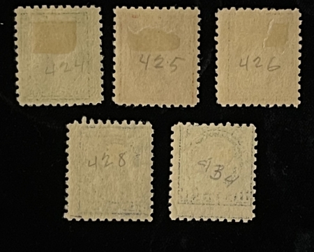 U.S. Stamps SCOTT #424-426,428,434, 1c-3c, 5c, 11c, MOG-H, AVG CENTERING – CATALOG VALUE $82