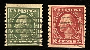 U.S. Stamps SCOTT #443,444, 1c GREEN, 2c CARMINE, TY 1, PERF 10 VERT, ABT FINE – CATALOG $85