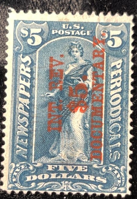 U.S. Stamps SCOTT R-159 $5 DOCUMENTARY SURCHARGE DOWN USED, BRIGHT LGT CANCEL, THIN CAT-$325