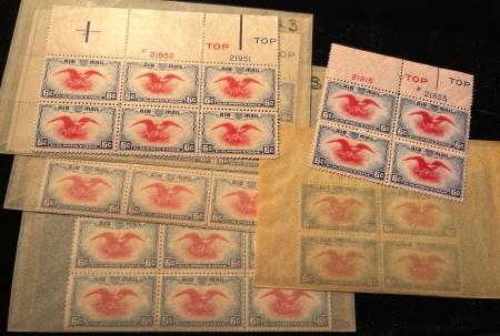 U.S. Stamps SCOTT #C-23 6C AIR MAIL PLATE BLOCKS LOT OF 6 & 4, 6 BLOCKS MOG-NH VF, CAT $35