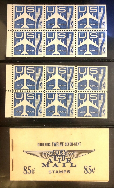U.S. Stamps SCOTT #C51a 7c BLUE BOOKLET PANES + UNEXPLODED BOOKLET, VF, MOG, NH – APS MEMBER