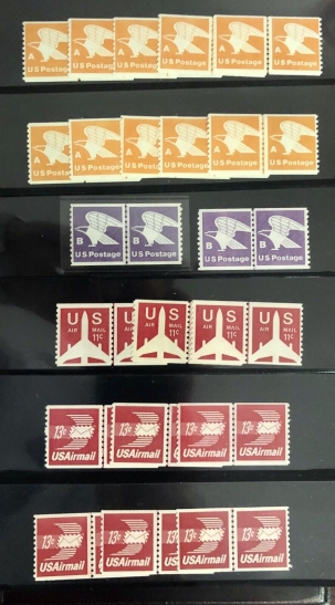 U.S. Stamps 21 COIL LINE PAIRS; SCOTT #C-82 (3), C-83 (6), 1743 (10), 1820 (2), VF, MNH