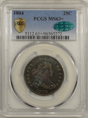 U.S. Certified Coins 1804 DRAPED BUST QUARTER – PCGS MS-63+ CAC, SIMPLY STUNNING & LEGENDARY KEY-DATE