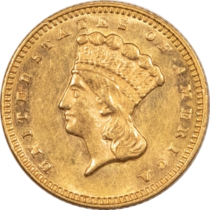$1 1873 OPEN 3 GOLD DOLLAR, TYPE 3 – FLASHY AU+!