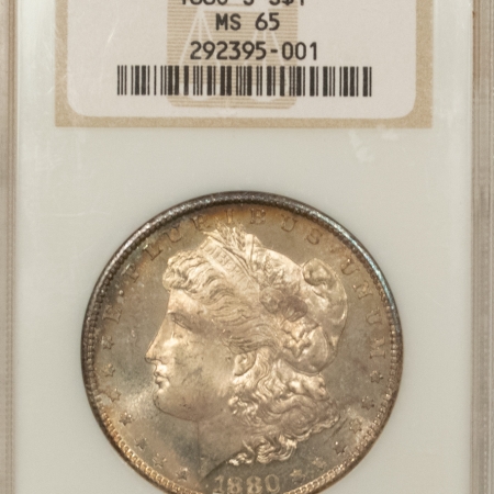 Dollars 1880-S MORGAN DOLLAR, NGC MS-65, ORIGINAL TONED, PRETTY & SEMI PL-OLD FATTY, PQ!
