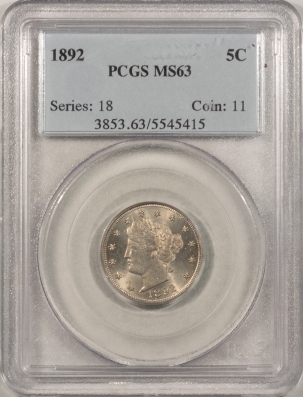 Liberty Nickels 1892 LIBERTY NICKEL PCGS MS-63