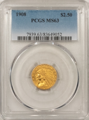 $2.50 1908 $2.50 INDIAN HEAD GOLD – PCGS MS-63
