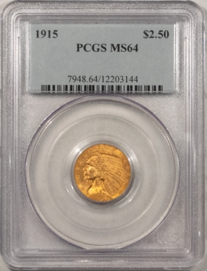 $2.50 1915 $2.50 INDIAN HEAD GOLD – PCGS MS-64, SUPER FLASHY!