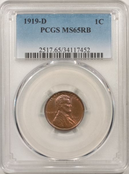 New Store Items 1919-D LINCOLN CENT PCGS MS-65 RB, PRETTY GEM!