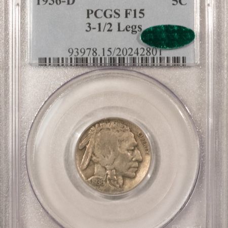 New Store Items 1936-D 3-1/2 LEGS BUFFALO NICKEL – PCGS F-15, CAC, TOUGH VARIETY & WHOLESOME