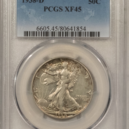New Store Items 1938-D LIBERTY WALKING HALF DOLLAR, PCGS XF-45, HONEST, LIGHTLY CIRCULATED COIN