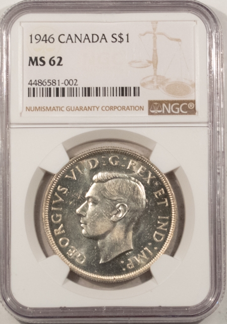 New Certified Coins CANADA 1946 SILVER $1, NGC MS-62, FLASHY WHITE & PROOFLIKE, LOOKS BETTER & PQ!