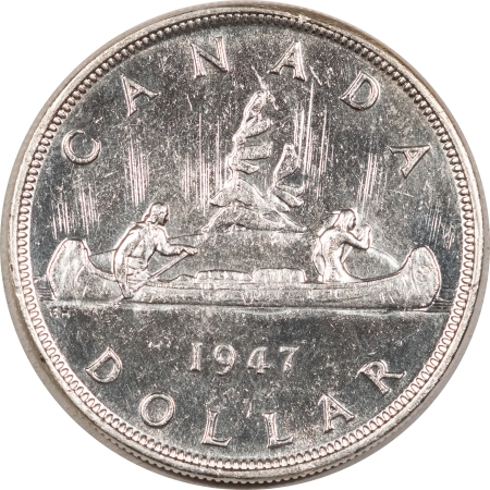 World Certified Coins CANADA 1947 “POINTED 7” ONE SILVER DOLLAR, KM-37, HIGH GRADE & APPEARS CH BU