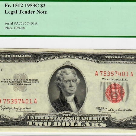 New Store Items 1953-C $2 RED SEAL UNITED STATES LEGAL TENDER NOTE, FR-1512, PCGS NEW CU 62