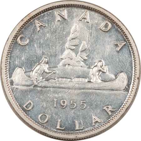 World Certified Coins CANADA 1955 SILVER $1, 1 1/2 WATER LINES, KM-54, NEARLY UNC-PL & LOOKS CHOICE!