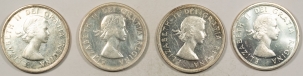 World Certified Coins CANADA 1961-64 SILVER $1 (4 PC LOT)-UNC (1962-LIGHT CLEANING & 1963-SLIDER UNC)