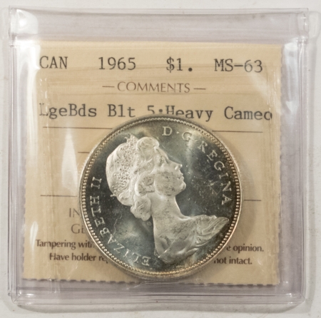 New Certified Coins 1965 CANADA $1 LG BEADS BH-5 KM-64 ICCS CHOICE BU NEAR GEM BY US STANDARDS