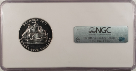 New Store Items 1977 CHI BERMUDA $25 SILVER JUBLIEE, QUEEN & SHIP, KM-25, STERLING, NGC AU-58