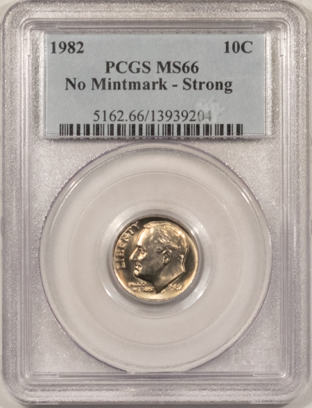 New Store Items 1982 NO MINTMARK – STRONG, ROOSEVELT DIME PCGS MS-66, TOUGH!
