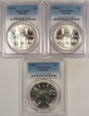 New Store Items 1984-P,D,S OLYMPIC COMMEMORATIVE SILVER DOLLAR SET OF 3 – PCGS MS-69