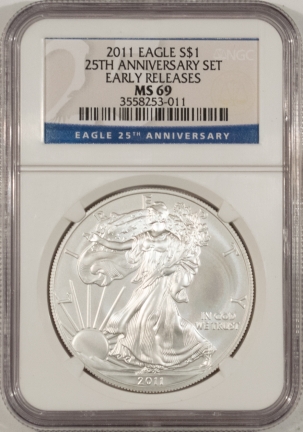 New Store Items 2011 AMERICAN SILVER EAGLE, 25th ANNIVERSARY SET – NGC MS-69 EARLY RELEASES