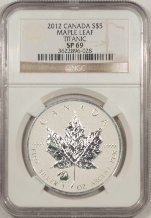 Modern Silver Commems 2012 $5 CANADA SILVER MAPLE LEAF, TITANIC COMMEMORATIVE – NGC SP-69