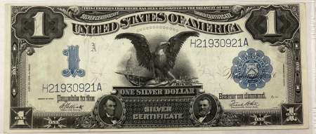 New Store Items 1899 $1 SILVER CERTIFICATE, BLACK EAGLE, FR-235 PMG ABOUT UNCIRCULATED 53, CRISP
