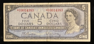 New Store Items CANADA 1954 $5, “BANK OF CANADA” BANK NOTE, #BC-39bA, *S/S, PROBLEM-FREE F/VF