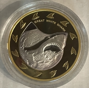 New Store Items 2005 COOK ISLANDS, GREAT WHITE SHARK 1.5 OZS 999 GOLD/SILVER COIN/TOOTH-BOX/COA