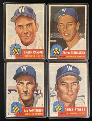 New Store Items 1953 TOPPS BASEBALL CARD LOT, 51, 89, 108, 159; WASHINGTON SENATORS, 4 DIFFERENT