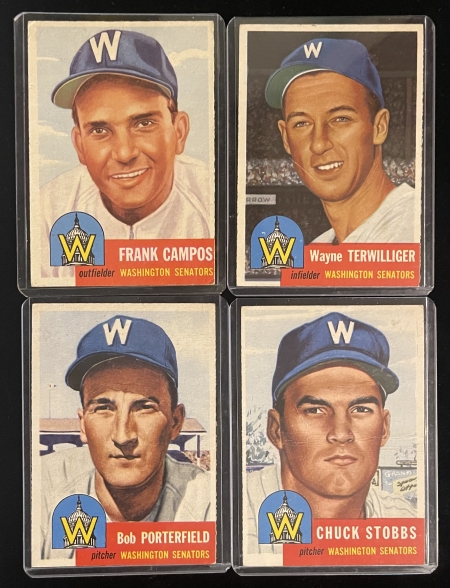 Sports Collectibles 1953 TOPPS BASEBALL CARD LOT, 51, 89, 108, 159; WASHINGTON SENATORS, 4 DIFFERENT