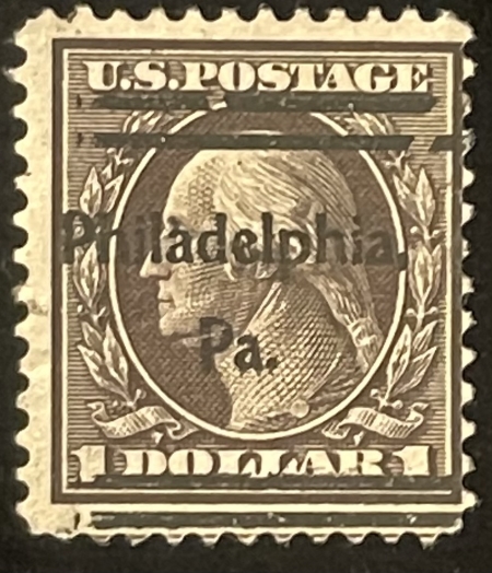 U.S. Stamps SCOTT #342, $1, VIOLET-BROWN, USED, AVG CENTERING, CENTER CREASE – CATALOG $90