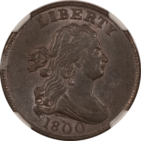 New Store Items 1800 DRAPED BUST HALF LG CENT C-1 – NGC MS-62 BN, BEAUTIFUL GLOSSY BROWN CHOICE!