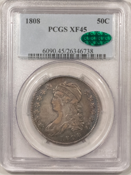 New Store Items 1808 CAPPED BUST HALF DOLLAR – PCGS XF-45 CAC, SUPER NICE & PQ+!