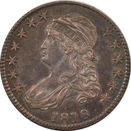 New Store Items 1818 CAPPED BUST HALF DOLLAR, VIRTUALLY UNCIRCULATED, LIGHT OLD CLEANING, NICE!
