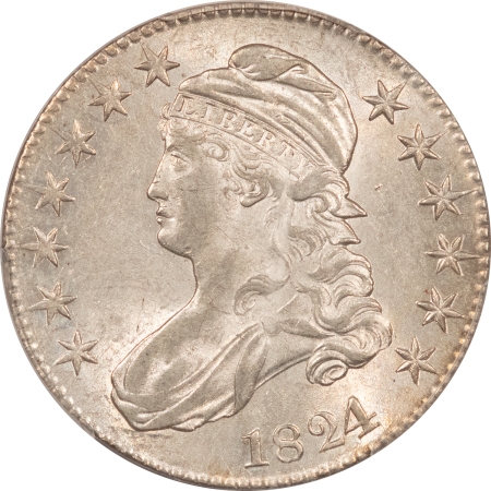 New Store Items 1824/1 CAPPED BUST HALF DOLLAR – PCGS AU-58 FRESH LUSTROUS CAC APPROVED! SCARCE!