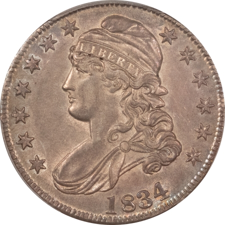 New Store Items 1834 CAPPED BUST HALF DOLLAR, LG DATE SM LETTERS, PCGS AU-55 CAC GREAT LOOK & PQ