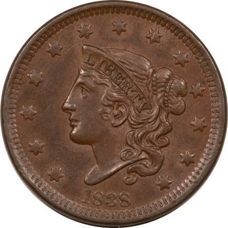 Coronet Head Large Cents 1838 CORONET HEAD LARGE CENT – HIGH GRADE, NEARLY UNC – LOOKS CHOICE!
